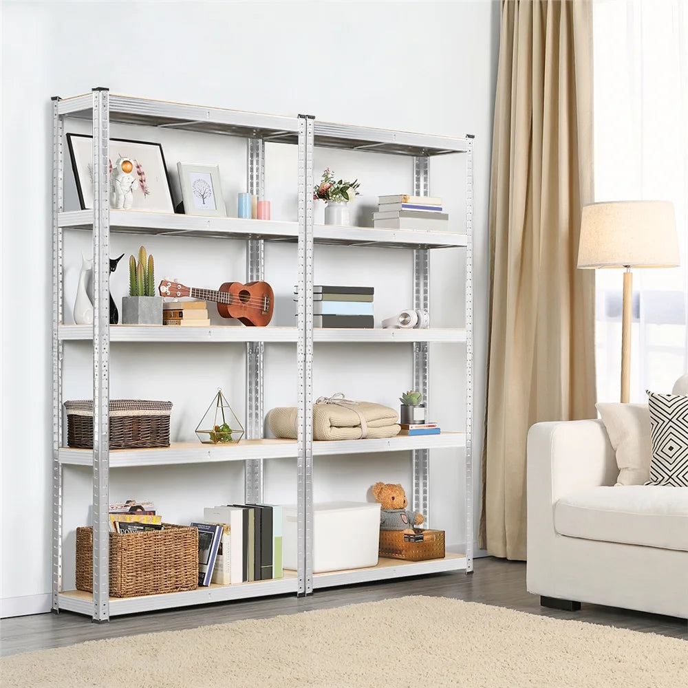 2PCS 5 Tiers Adjustable Storage Shelf Units for Garage, Silver.