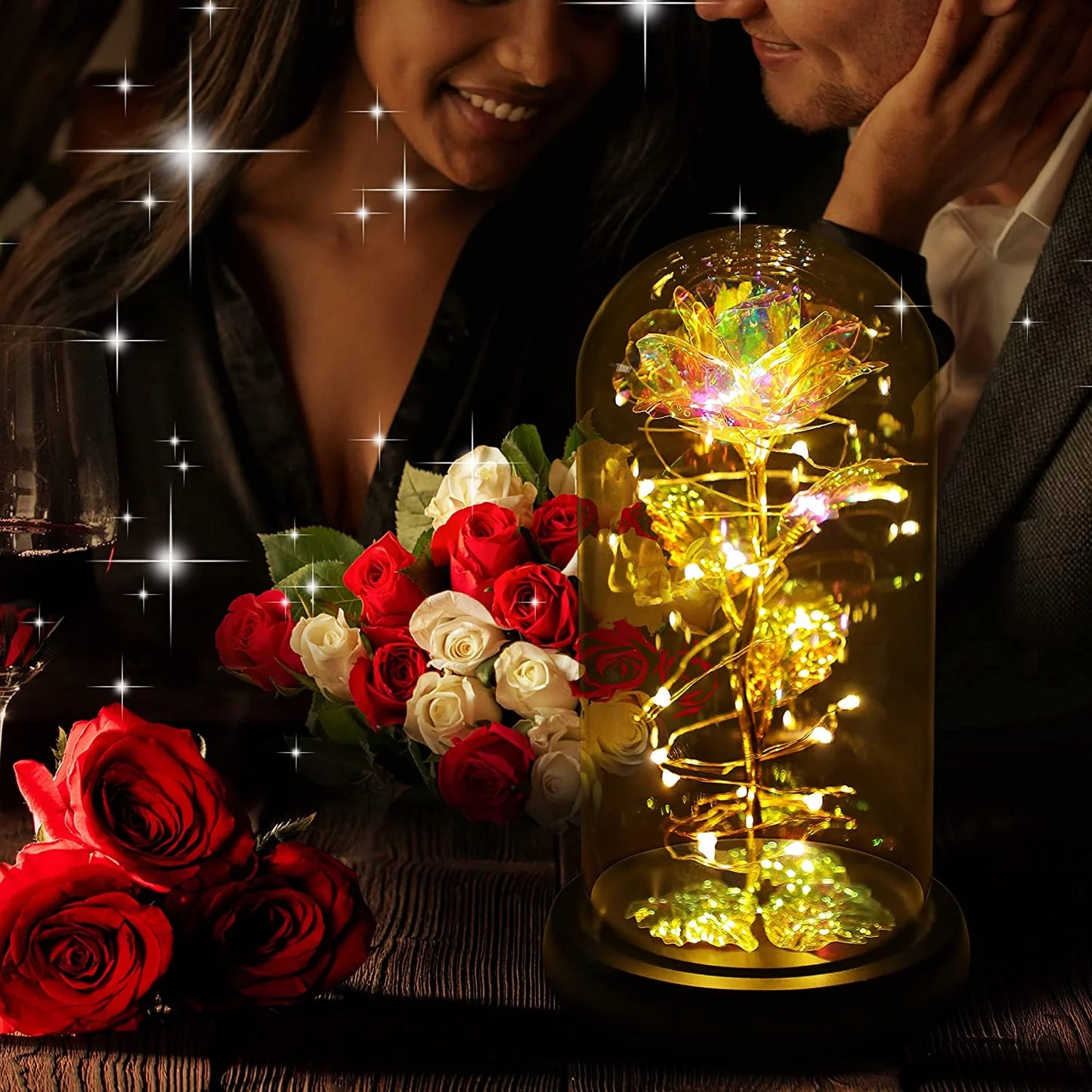 Roses Gifts for Women, Mom Birthday Gifts, Colorful Artificial Flower Rose Light Gift in a Glass Dome, Gifts for Daughter Women Mom Rose Gifts for Mothers Day, Valentines Day, Anniversary.