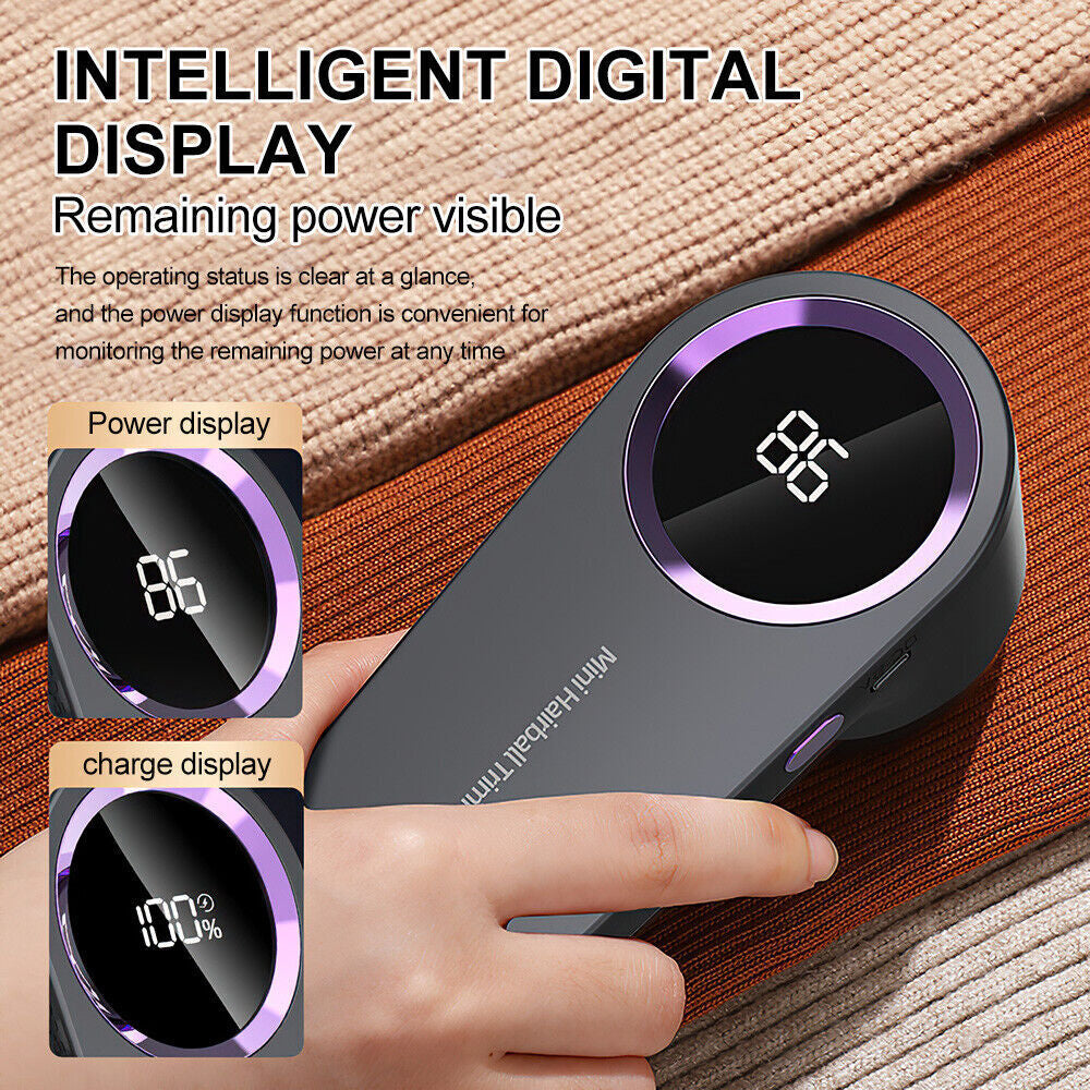 Electric Lint Remover Clothes Fabric Sweater Fuzz Shaver Recharge Power Display.