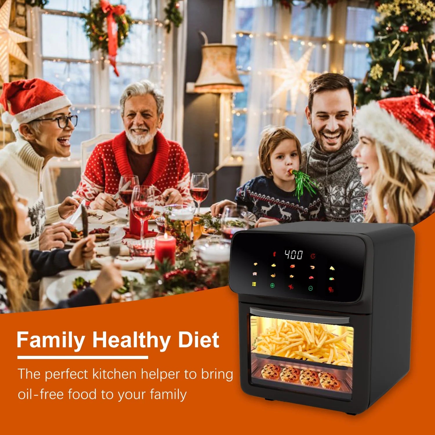 Air Fryer 12QT Convection Oven with 10-In-1 Multi Function, Visible Window and Touchscreen, Black.