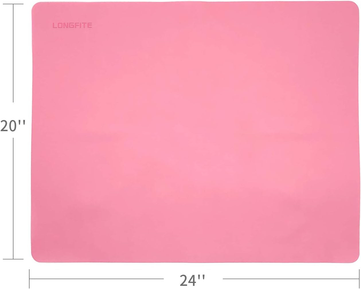 24 X 20Inch X-Large Reusable Silicone Table Mat Child Kids Dinner Placemat Desk Countertop Waterproof Protector Heat Insulation Kitchen Pastry Rolling Dough Pad Tool (Pink).