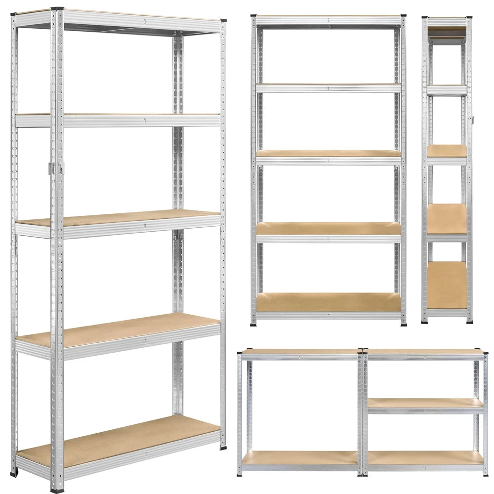 2PCS 5 Tiers Adjustable Storage Shelf Units for Garage, Silver.