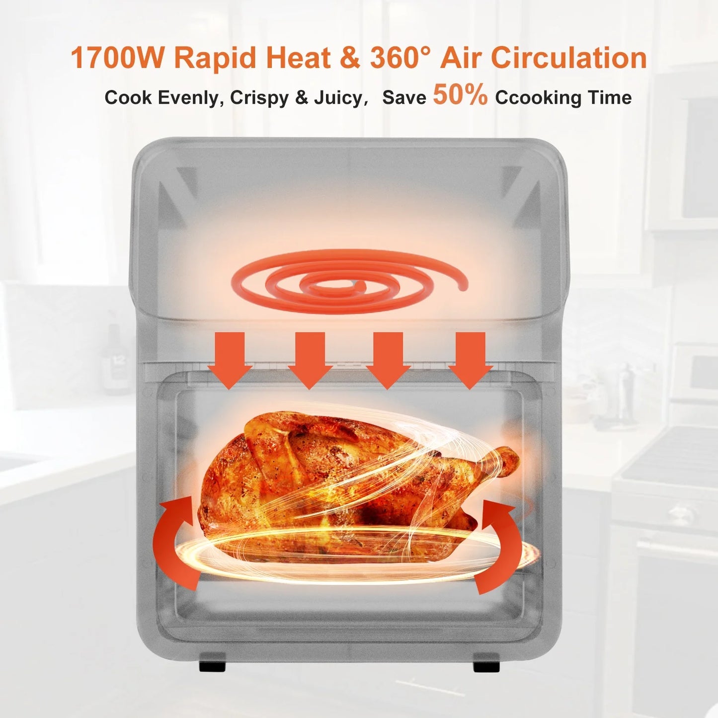 Air Fryer 12QT Convection Oven with 10-In-1 Multi Function, Visible Window and Touchscreen, Black.