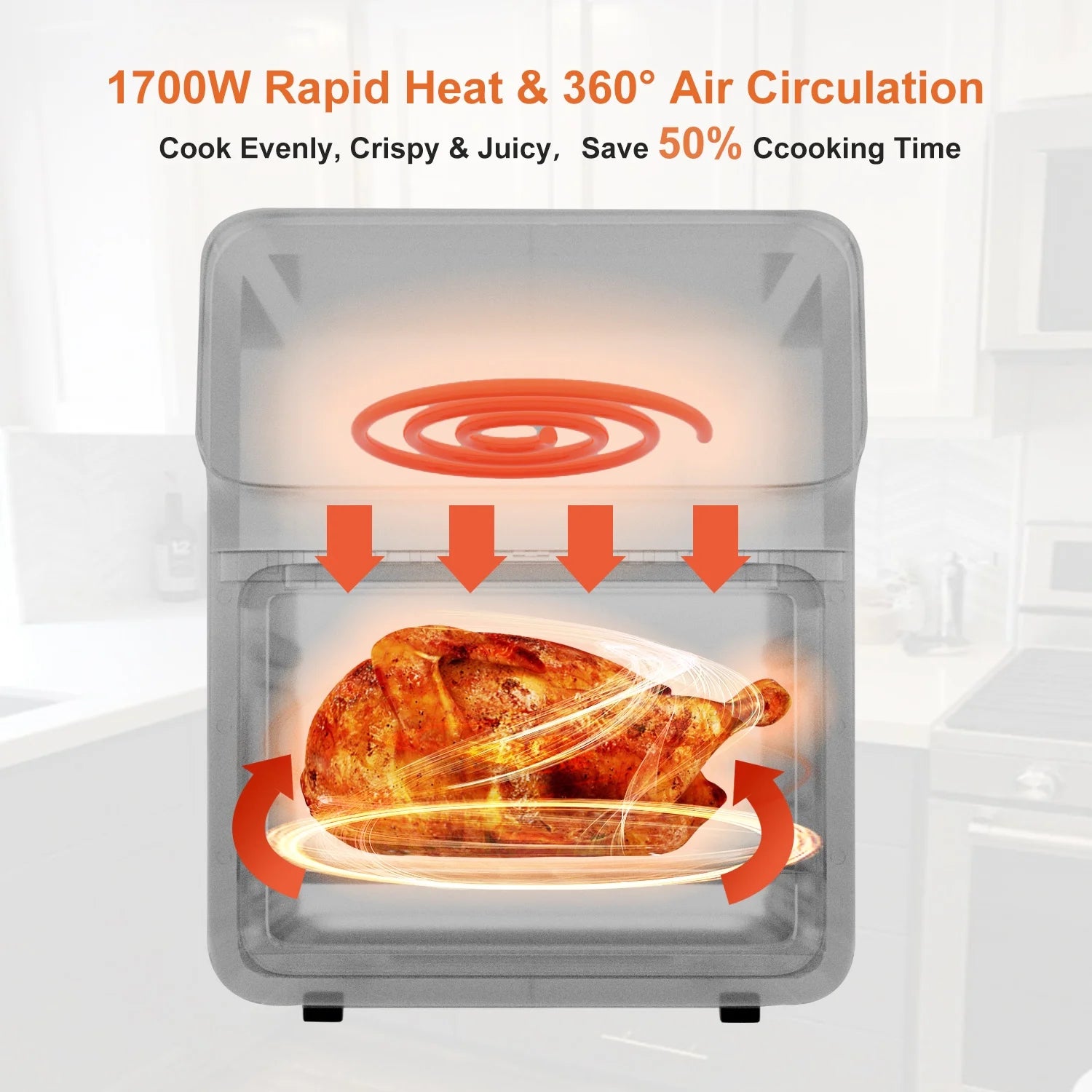 Air Fryer 12QT Convection Oven with 10-In-1 Multi Function, Visible Window and Touchscreen, Black.