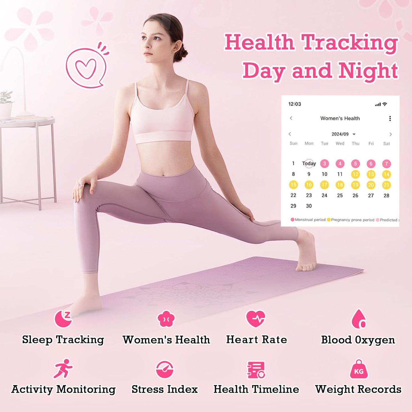 Light Pink Smart Ring Health Tracker - Waterproof Fitness Ring with Heart Rate & Sleep Monitoring, Activity Tracking, Air Gestures, 7-Day Battery for iOS & Android.