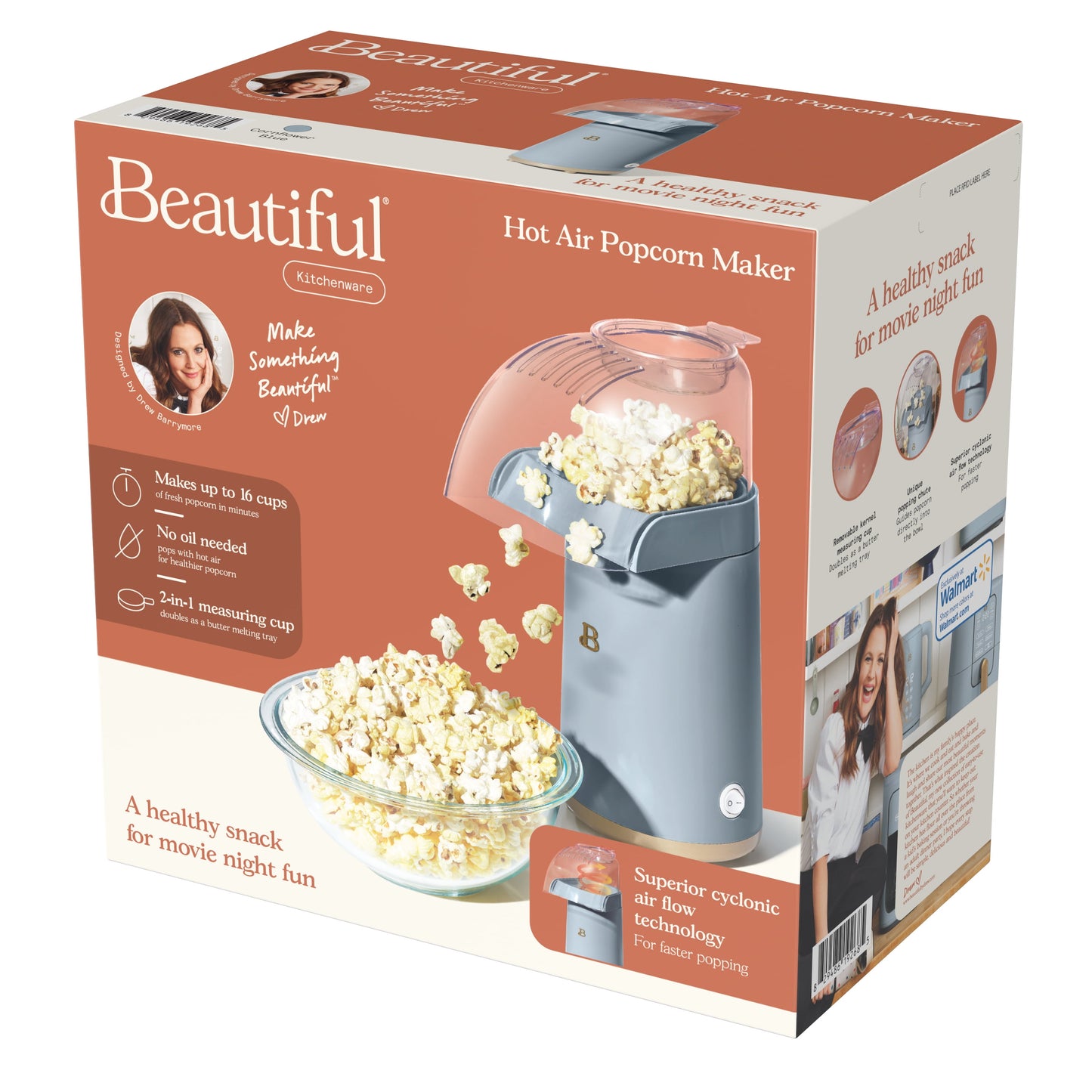 16 Cup Hot Air Electric Popcorn Maker, Cornflower Blue by Drew Barrymore.