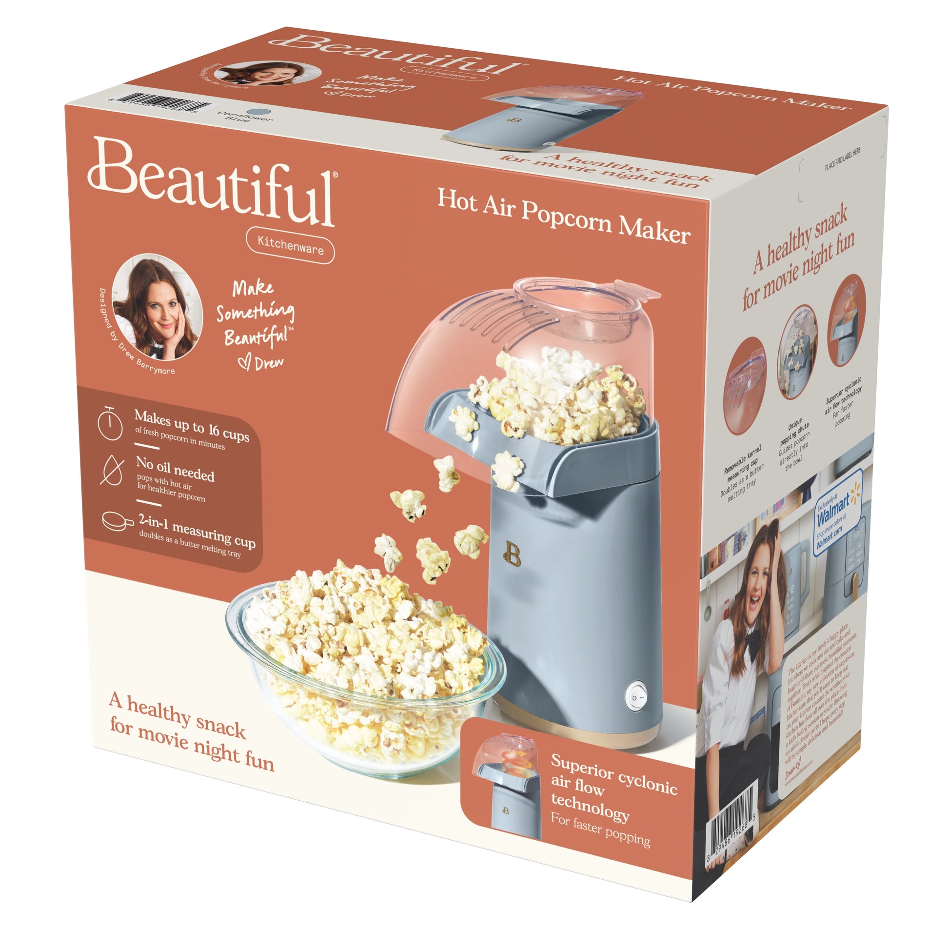 16 Cup Hot Air Electric Popcorn Maker, Cornflower Blue by Drew Barrymore.