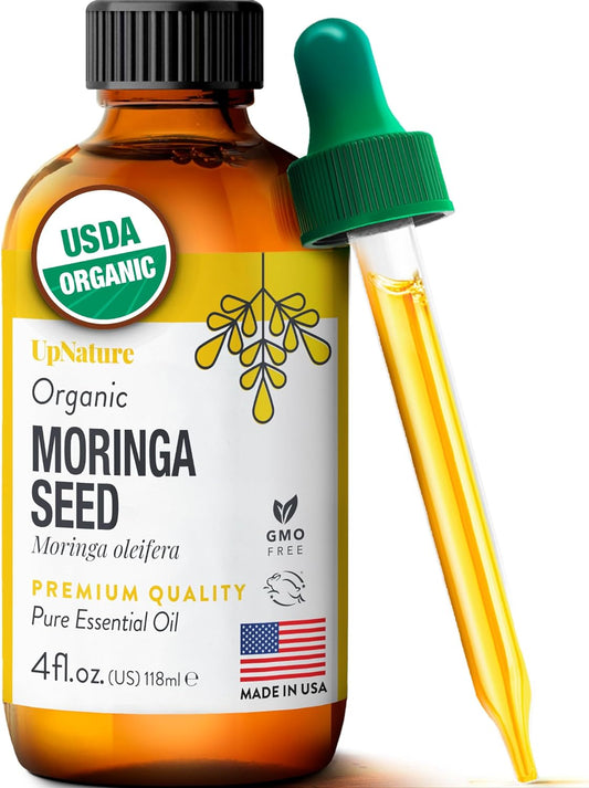 Moringa Oil Organic 4 OZ – USDA Certified Organic Moringa Seeds Oil - Moringa Oil for Face, Moringa Oleifera for Hair Growth - Therapeutic Grade, Undiluted, Non-Gmo.