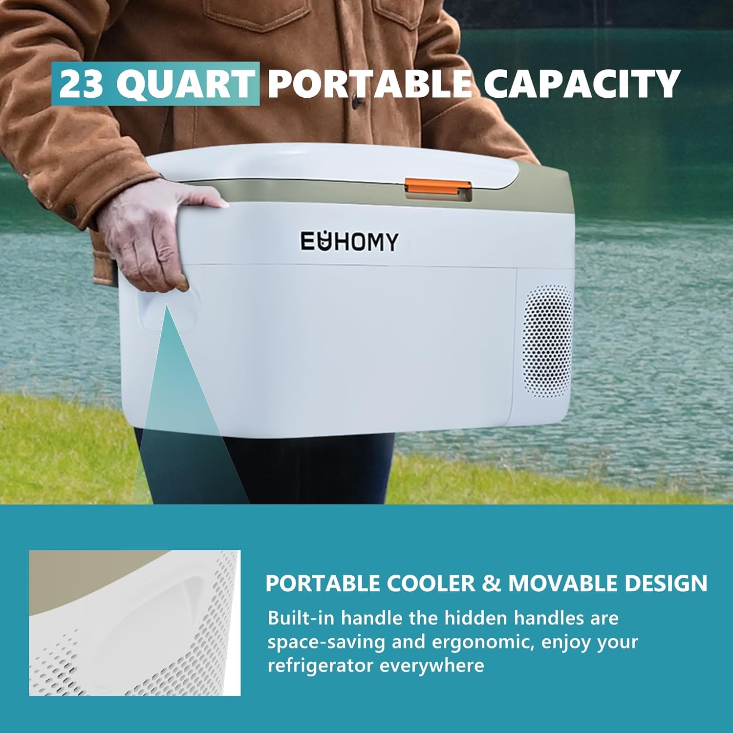 Portable 12V RV Refrigerator & Freezer - 21L (23Qt) for Car, Camping, Travel & Fishing - Dual Power 12/24V DC & 110-240V AC.