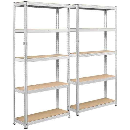 2PCS 5 Tiers Adjustable Storage Shelf Units for Garage, Silver.