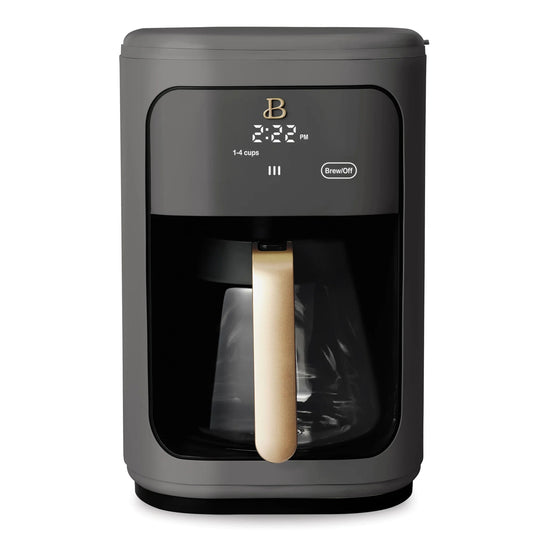 14-Cup Programmable Drip Coffee Maker with Touch-Activated Display, Oyster Grey by Drew Barrymore.
