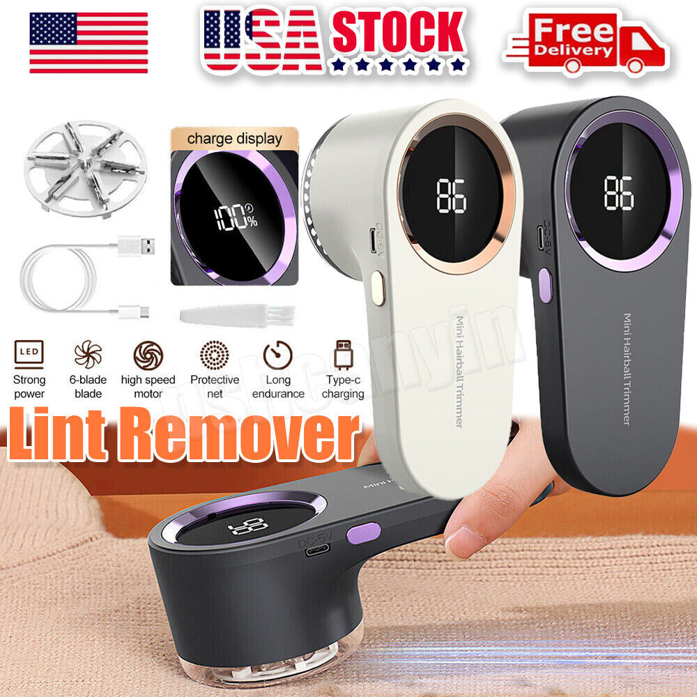 Electric Lint Remover Clothes Fabric Sweater Fuzz Shaver Recharge Power Display.