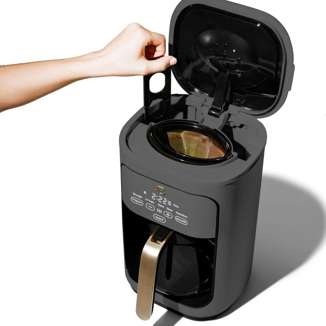 14-Cup Programmable Drip Coffee Maker with Touch-Activated Display, Oyster Grey by Drew Barrymore.