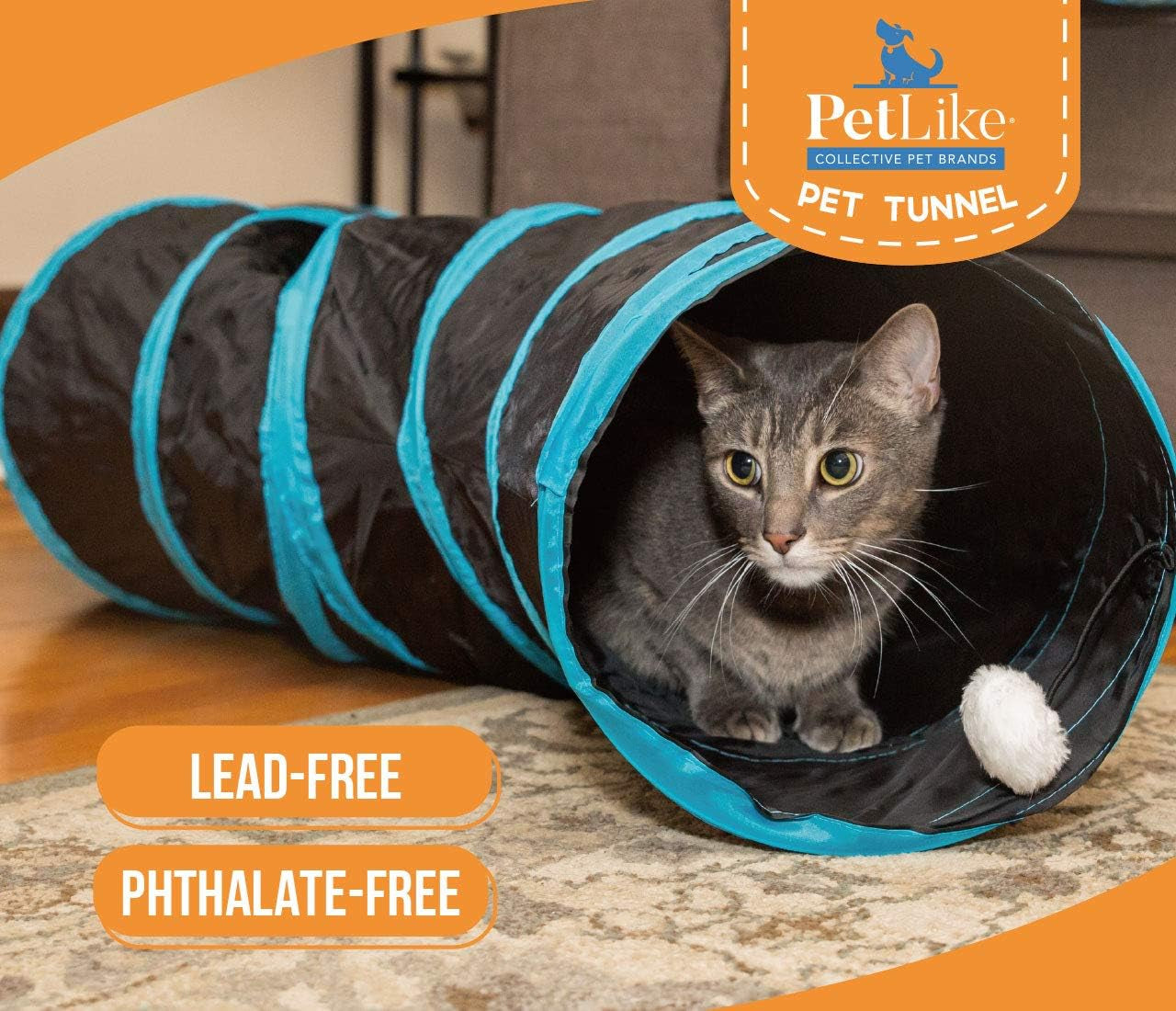 S Way Collapsible Cat Tunnel - Grey Pop-Up Hideaway Play Tube with Ball.