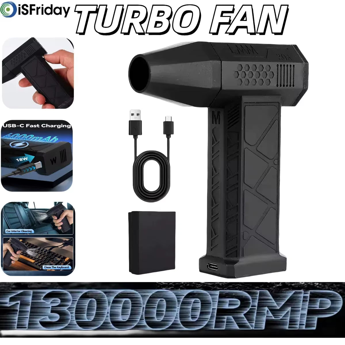 High-Speed Electric Air Blower - 130,000 RPM Mini Turbo Jet Fan for Powerful Snow Removal and Car Drying.