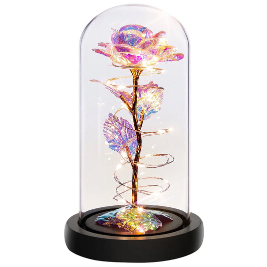 Roses Gifts for Women, Mom Birthday Gifts, Colorful Artificial Flower Rose Light Gift in a Glass Dome, Gifts for Daughter Women Mom Rose Gifts for Mothers Day, Valentines Day, Anniversary.