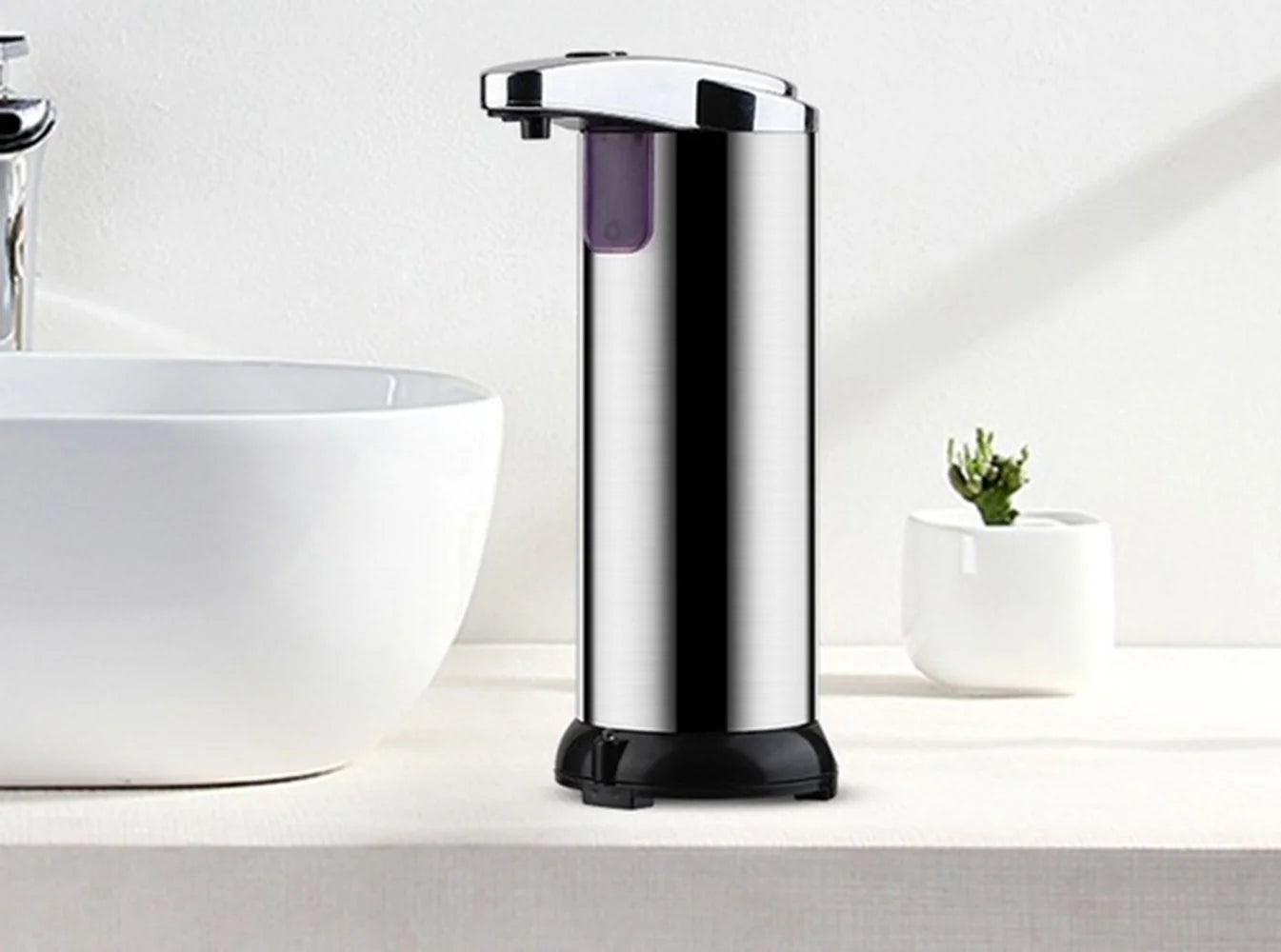 Automatic Liquid Soap Dispenser Touchless Battery Operated Stainless Steel Silver.