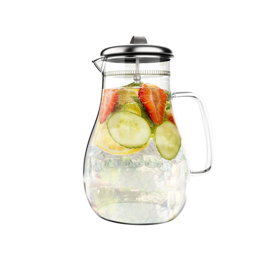 64Oz Hot, Cold Glass Pitcher Carafe with Stainless Steel Filter Lid by.