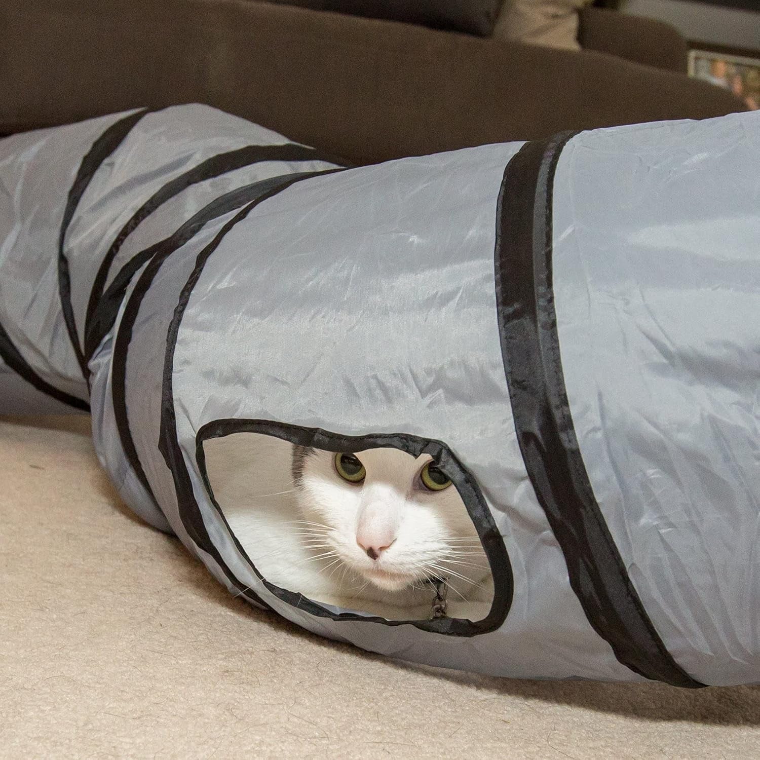 S Way Collapsible Cat Tunnel - Grey Pop-Up Hideaway Play Tube with Ball.