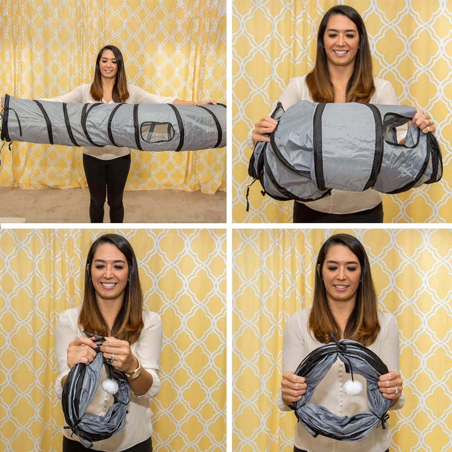 S Way Collapsible Cat Tunnel - Grey Pop-Up Hideaway Play Tube with Ball.