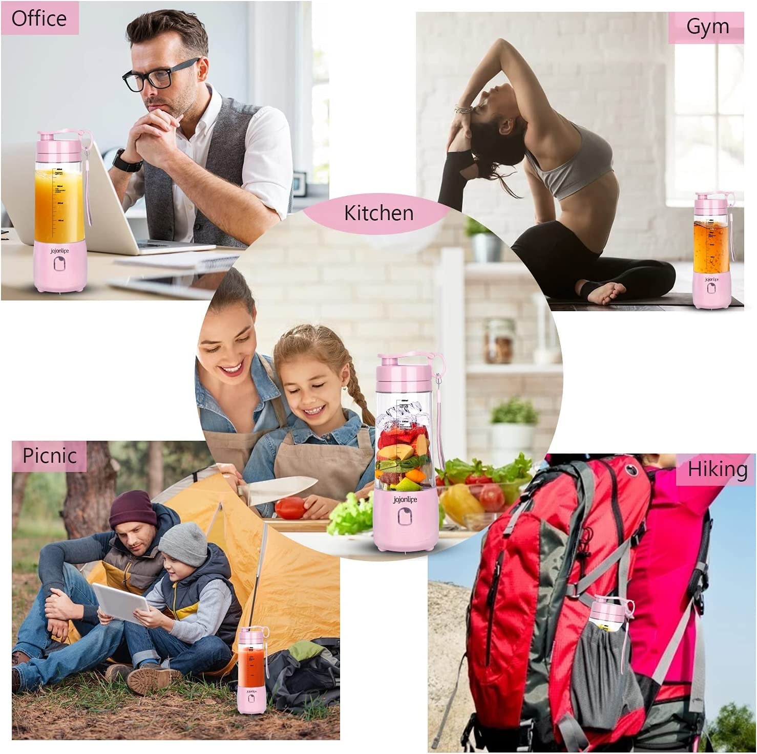 Portable Blender Personal Size Blender for Shakes and Smoothies 4000Mah Rechargeable Mini Travel Blender with 3D Six Blades 13.5Oz Fruit Mixer Cup for Home, Sports, Outdoor (Pink).