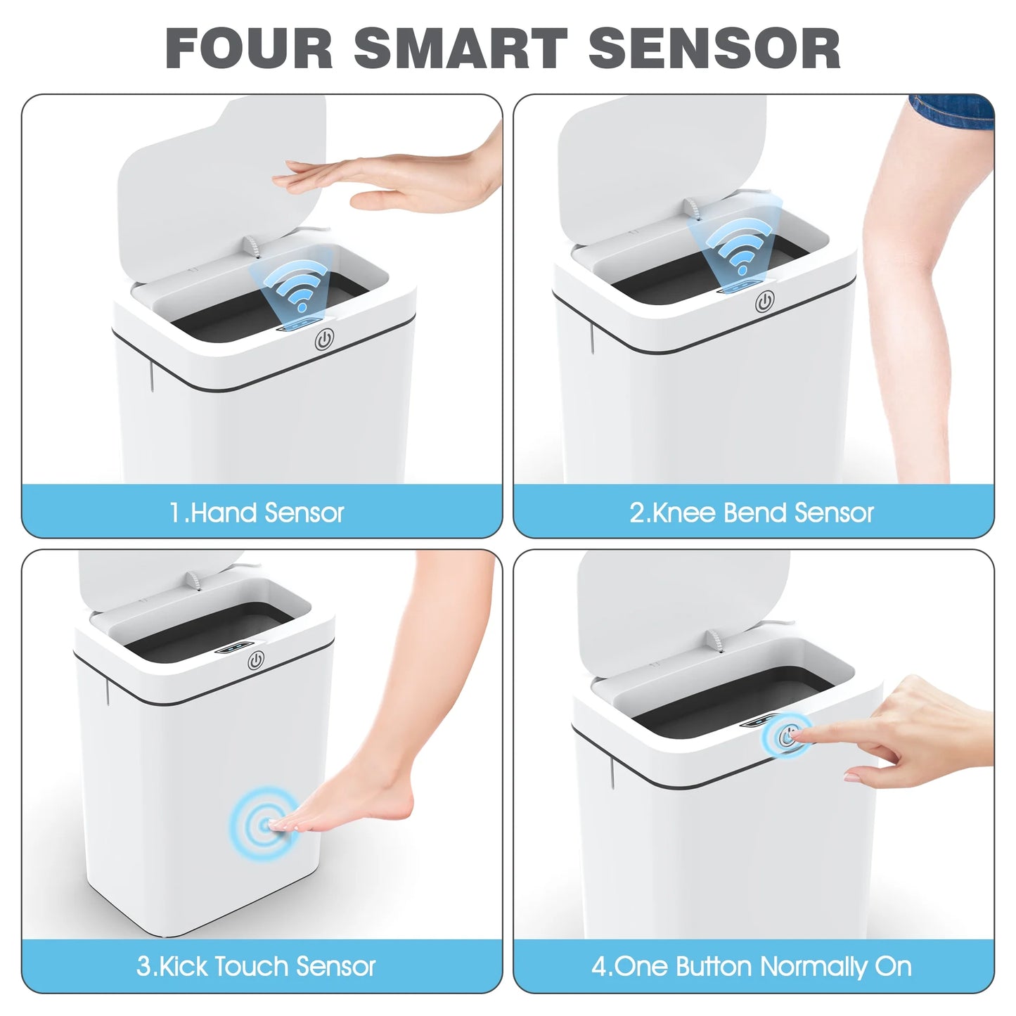 Automatic Bathroom Trash Can with Lid, 3.95 Gallon Touchless Trash Bin, Smart Plastic Slim Garbage Can Small White Wastebasket for Bedroom, Bathroom, Office, Living Room, Toilet, RV.