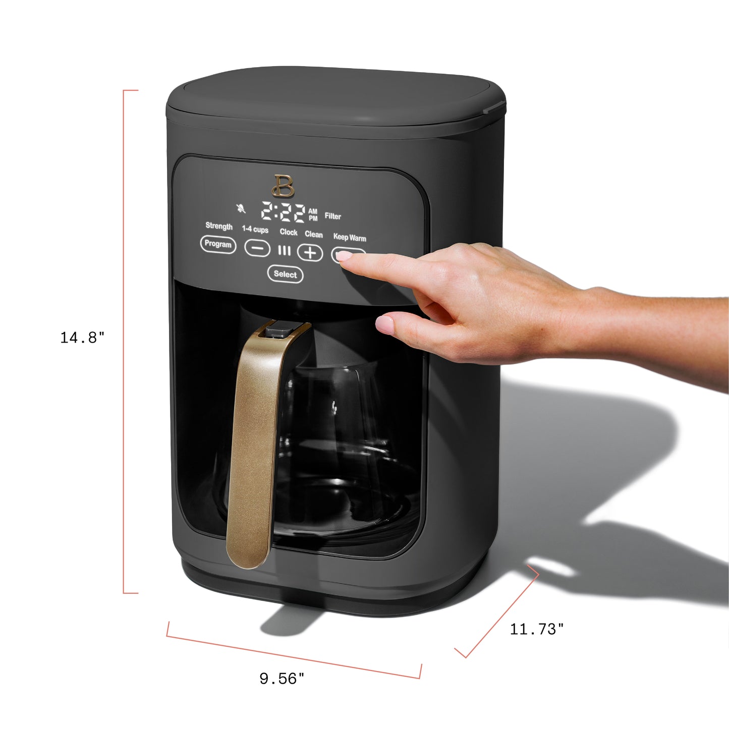 14-Cup Programmable Drip Coffee Maker with Touch-Activated Display, Oyster Grey by Drew Barrymore.