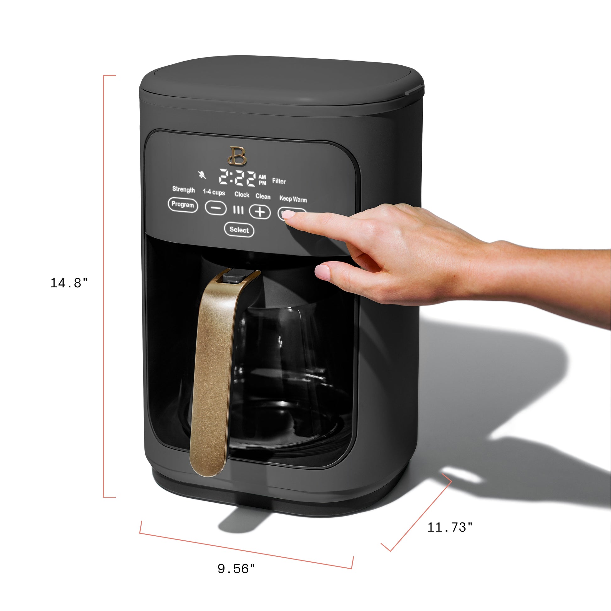 14-Cup Programmable Drip Coffee Maker with Touch-Activated Display, Oyster Grey by Drew Barrymore.