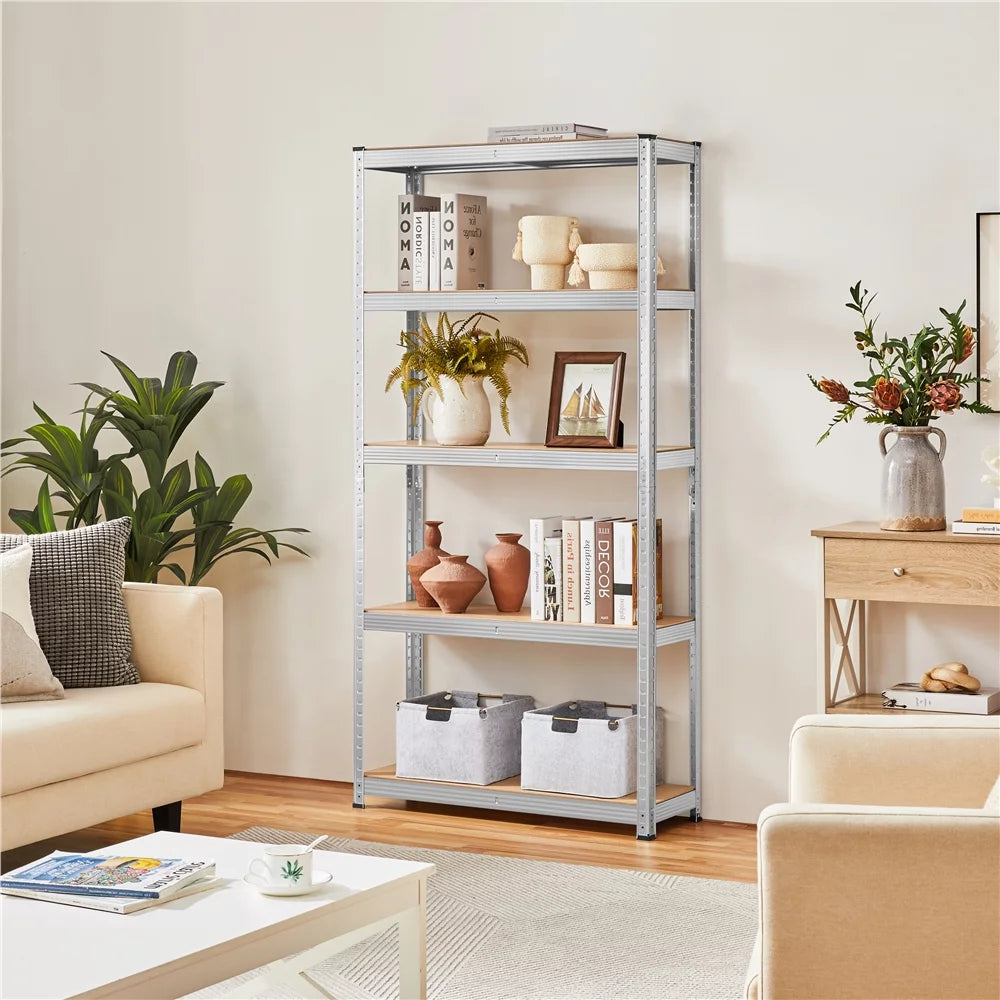 2PCS 5 Tiers Adjustable Storage Shelf Units for Garage, Silver.
