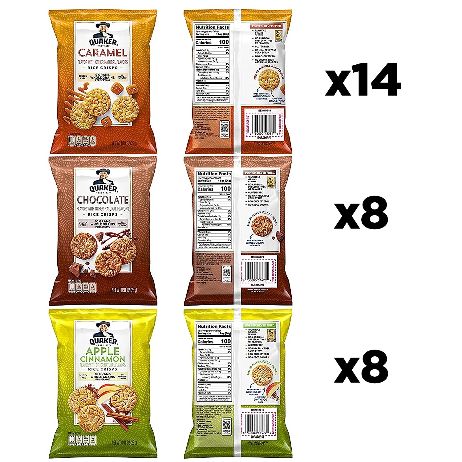 Rice Crisps, Variety Pack, Gluten Free, 0.91 Oz Bag, 30 Count.