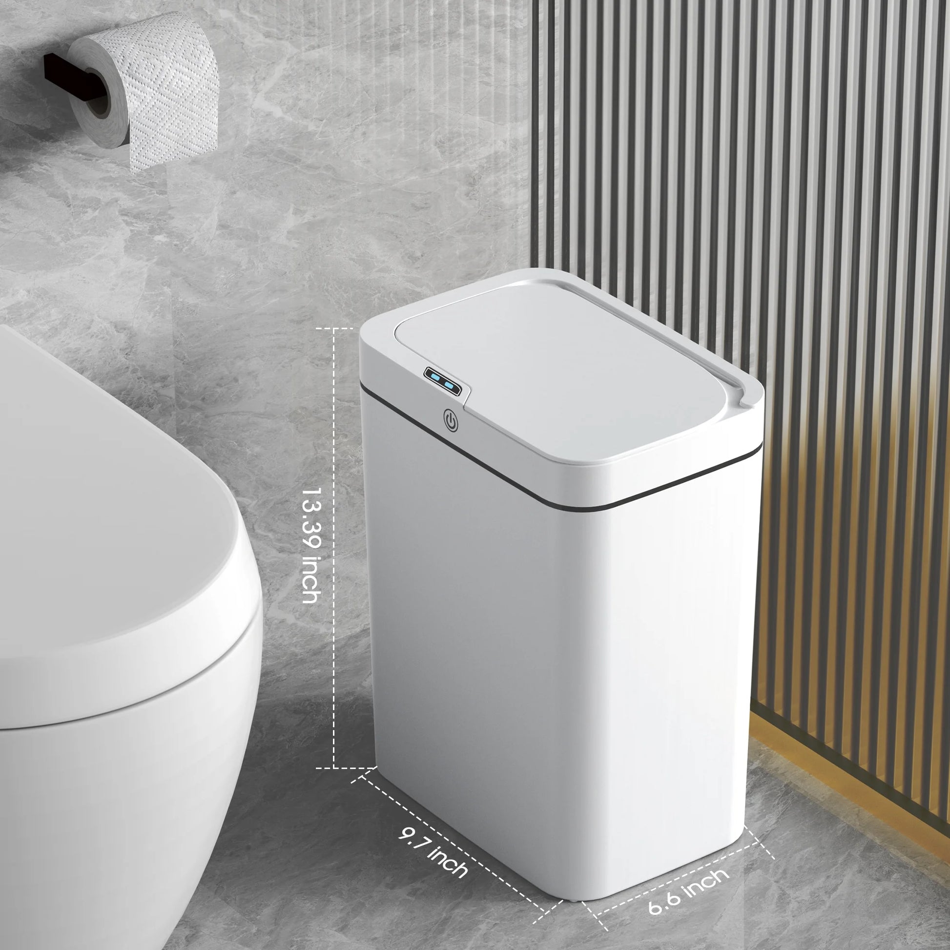 Automatic Bathroom Trash Can with Lid, 3.95 Gallon Touchless Trash Bin, Smart Plastic Slim Garbage Can Small White Wastebasket for Bedroom, Bathroom, Office, Living Room, Toilet, RV.