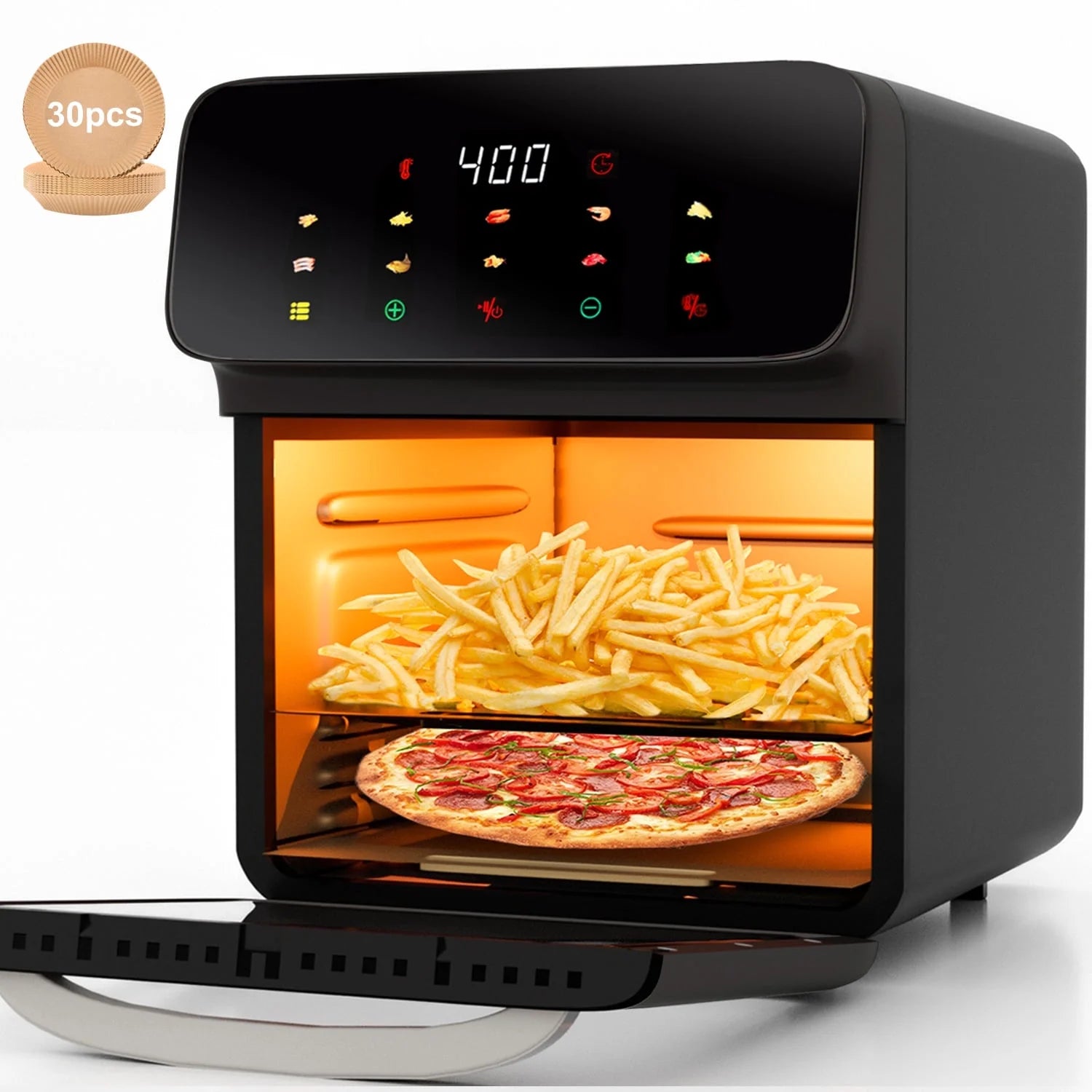 Air Fryer 12QT Convection Oven with 10-In-1 Multi Function, Visible Window and Touchscreen, Black.