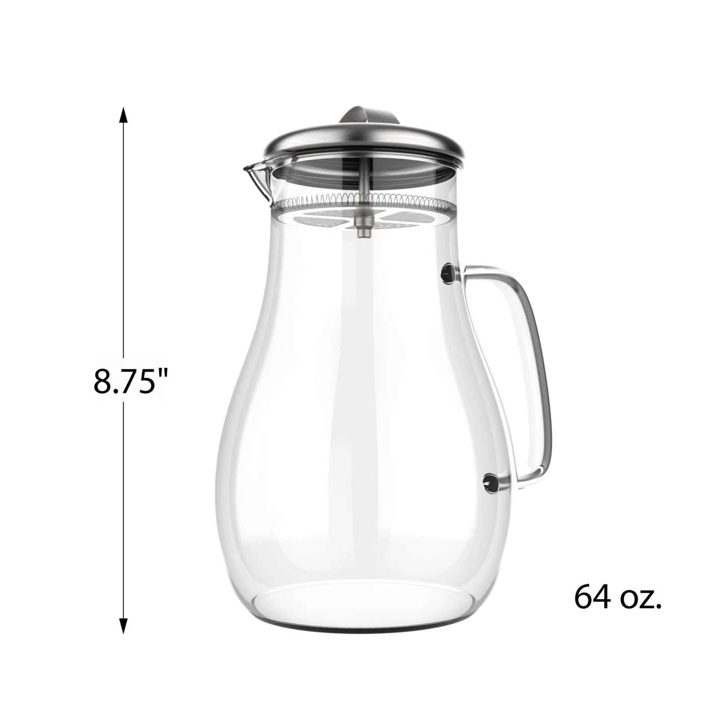 64Oz Hot, Cold Glass Pitcher Carafe with Stainless Steel Filter Lid by.